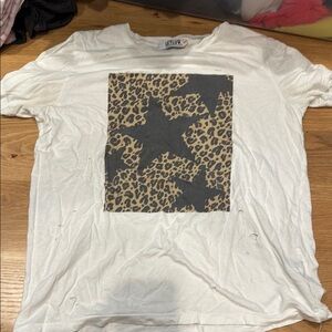 White T-Shirt with Leopard Star Print